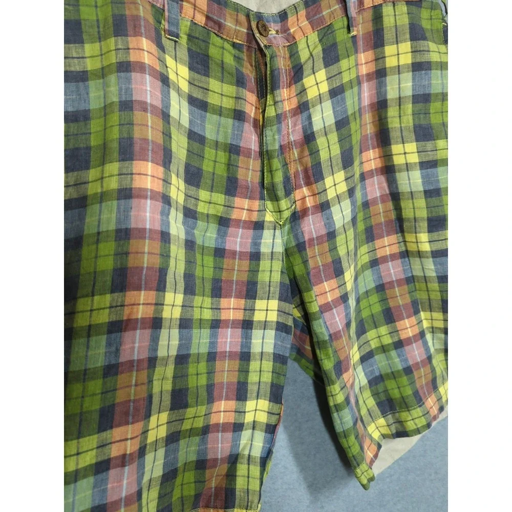Tailor Vintage Shorts Men 38 Reversible Plaid / Khaki 100% Linen Country Club